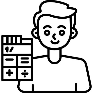 Elinde kağıt ve hesap makinesi tutan gülümseyen çocuk.