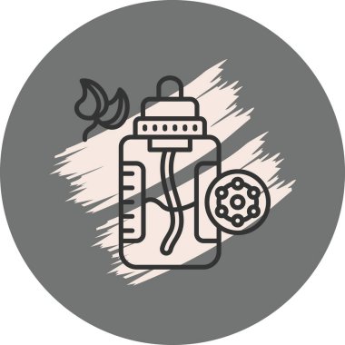 Bitki ve dairesel tasarımlı bir şişe.