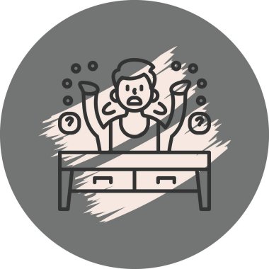 Masada çalışan sinirli bir adam.