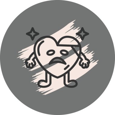 Kolları ve bacakları olan üzgün bir kalp karakteri