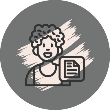 Smiling person holding document in circular gray background