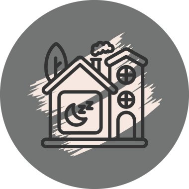 Ay ve ağaçlarla basit bir ev tasarımı.