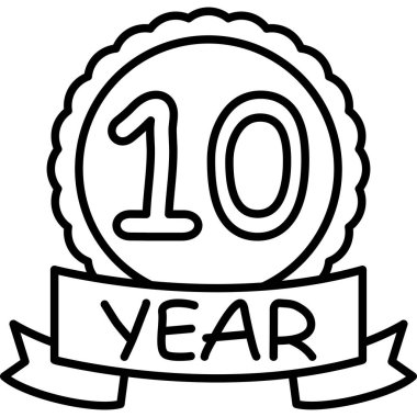 10th Anniversary Icon. badge with ribbon and brushstroke background
