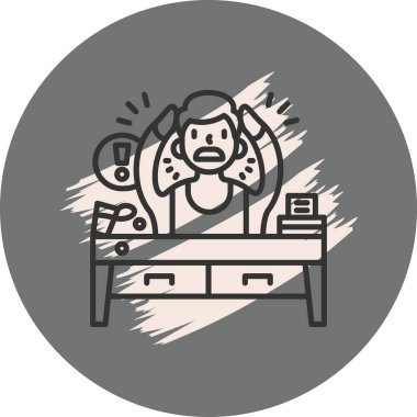 Masada oturan stresli kişi.