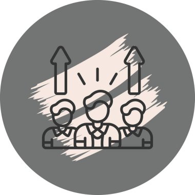 Yukarı doğru ok atan üç kişi büyümeyi temsil ediyor.