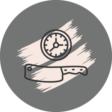 Mutfak bıçağı ve saati gri arka planda.