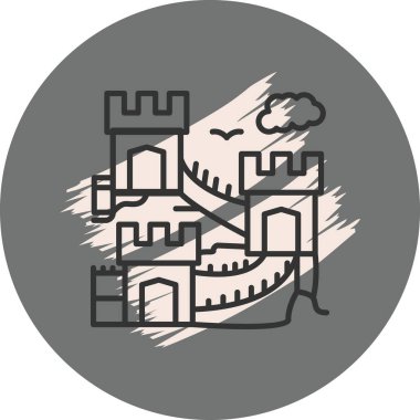 Kuleleri ve bulutları olan şatonun çizimi