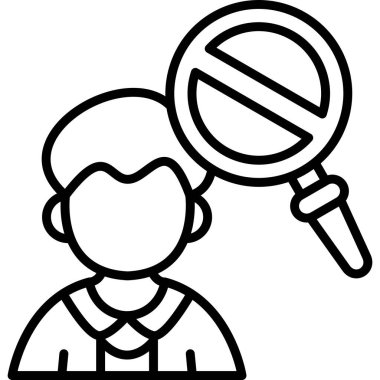 Büyüteç ve içki yasağı işareti olan kişi.