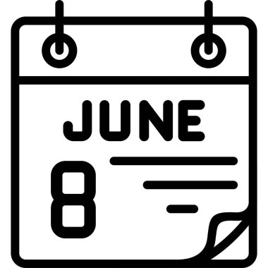 8 Haziran takvim simgesi, vektör illüstrasyonu                    