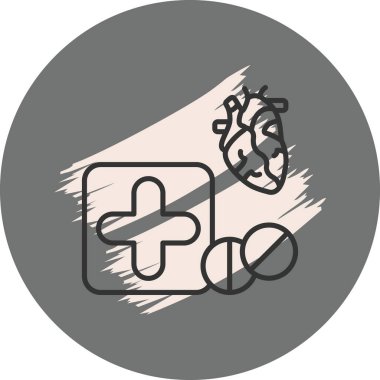 Kalp ve haplar dahil tıbbi semboller.