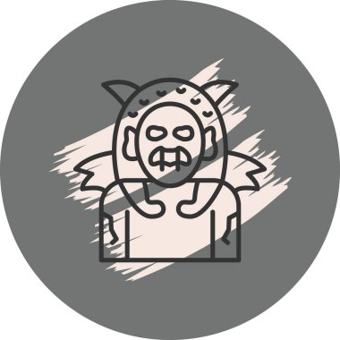 Çizgi film karakteri canavar kostümü ve maskesi giyiyor.