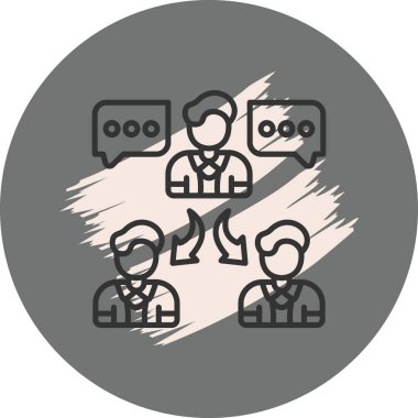 Konuşma baloncuklarıyla iletişim kuran üç adam.