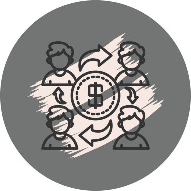 İnsanlar dairesel diyagramda para değiş tokuşu yapıyorlar