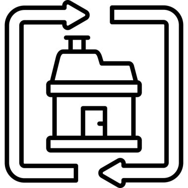 Geri dönüşüm sürecini gösteren okları olan ev sembolü