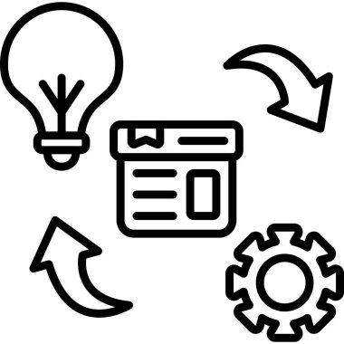 Ampul kutusu dişlileri ve oklar fikirleri sembolize ediyor.