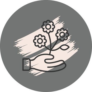 Elinde yapraklı üç çiçek var.