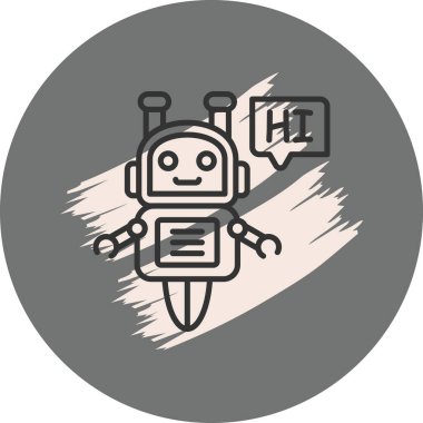 Tatlı robot karakter konuşma balonunda merhaba diyor.