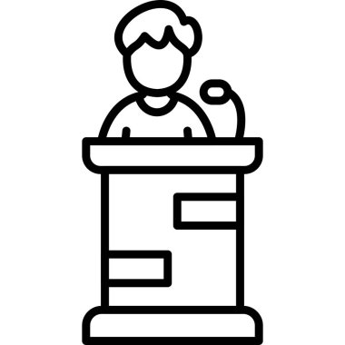 Sunum sırasında podyumda konuşan kişi