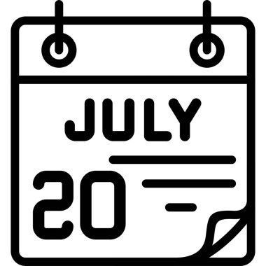 20 Temmuz takvim simgesi tasarımı, vektör illüstrasyonu            