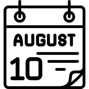 10 Ağustos takvim simgesi, vektör illüstrasyonu              