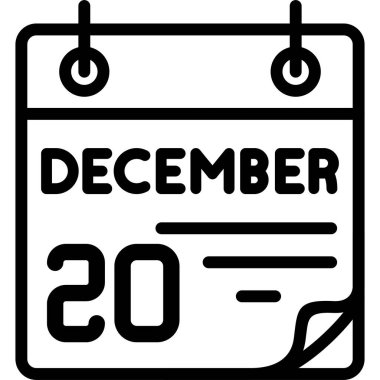 20 Aralık takvim simgesi, basit biçim vektör illüstrasyonu           