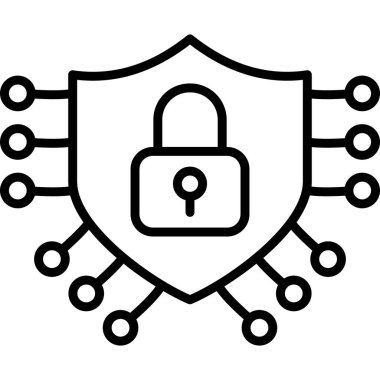 Asma kilit ve devrelerden oluşan bir kalkan sembolü
