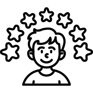 Beş yıldızla çevrili gülümseyen çocuk.