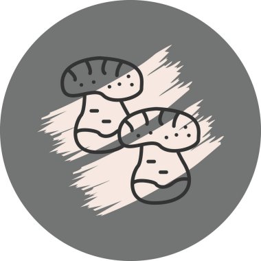 Dairesel arkaplanda iki mantar var.