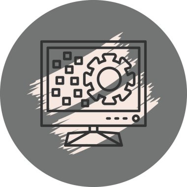 Bilgisayar ekranı dişli ve kareleri gösterir