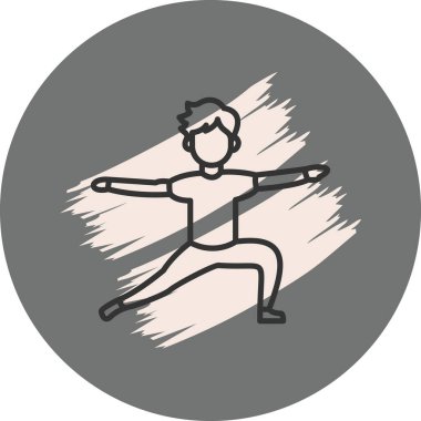 Minimalist çizimde savaşçı bir erkek figürü var. İki yoga pozu, sağlık uygulamaları için ideal..