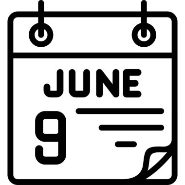 9 Haziran takvim simgesi, vektör illüstrasyonu                    