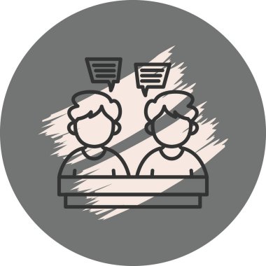 Konuşma baloncuklarıyla fikirleri tartışan iki insan.