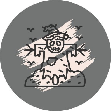 Kuşlarla çevrili tarlada duran korkuluk.