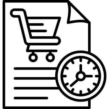 Shopping list document with cart and clock