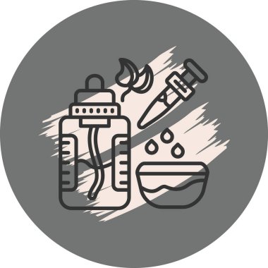 Bottle syringe drops bowl and plant illustration