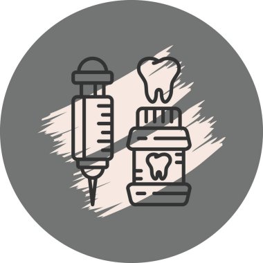 Diş resimli şırınga ve diş kavanozu.