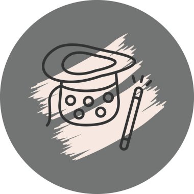 Gri arka planda sihirli şapka ve değnek