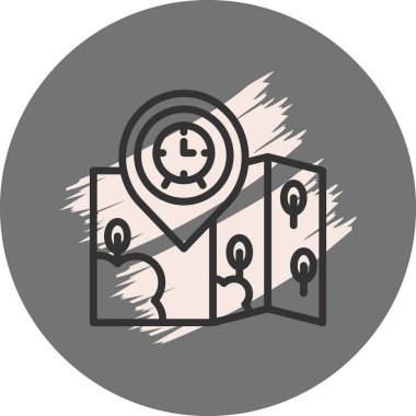 Saat simgesi ile konumu gösteren harita