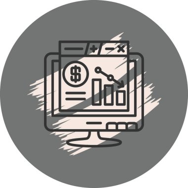 Finans paneli, dolar sembolü, bar grafiği ve ekonomik kaybı gösteren aşağı yönlü eğilim okuyla muhasebe yazılım arayüzünü gösteren bilgisayar monitörü