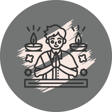 Çocuk mumlar ve çiçeklerle dua ediyor.