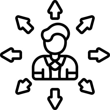 Dışarıyı gösteren oklarla çevrili biri.