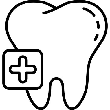 Tıbbi haç sembollü basit diş simgesi