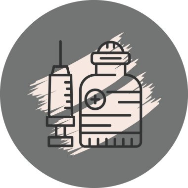 Dairesel arkaplanda şırınga ve şişe