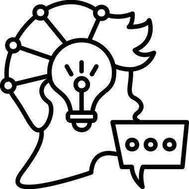 Düşünce Liderliği insan kafası ve ampul sembollü basit çizgi simgesi
