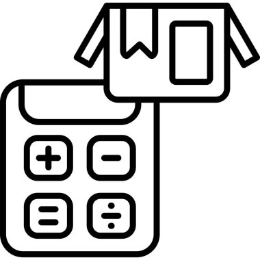 Beyaz arkaplanda hesap makinesi ve paket simgesi