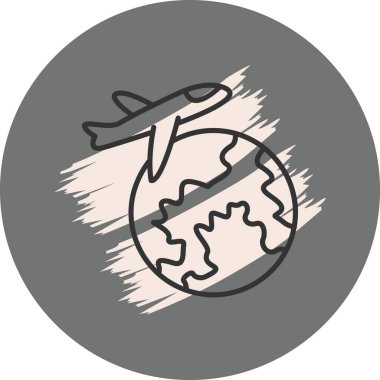 Bir dünyayı gösteren seyahat simgesi, rezervasyon uygulamaları veya turizm web sayfaları için uygun bir uçak.