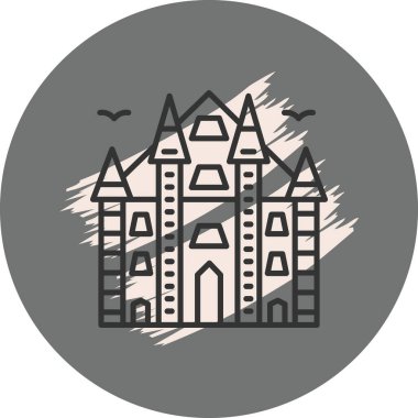 Kuleler ve kuşlarla çizilmiş bir kale.