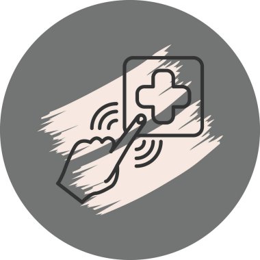 Ekranda tıbbi haç simgesine elle dokunmak