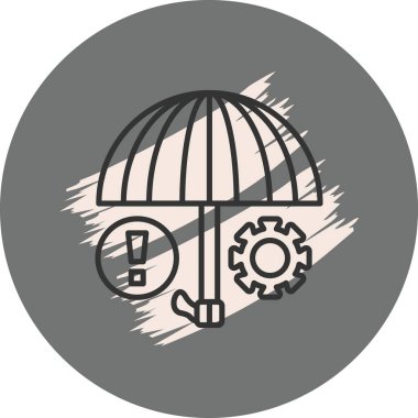 Teçhizatlı ve ünlem işaretli şemsiye simgesi