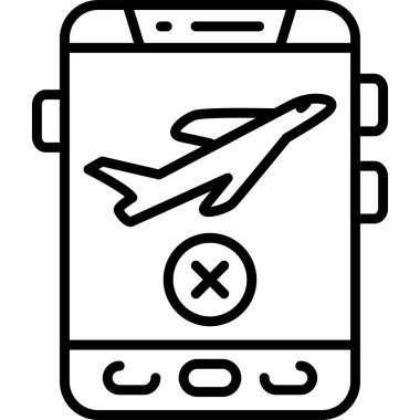 Gezici uygulama arayüzü içinde bir uçak çizimi iptal işareti, seyahat uygulamaları veya web sayfaları için idealdir.